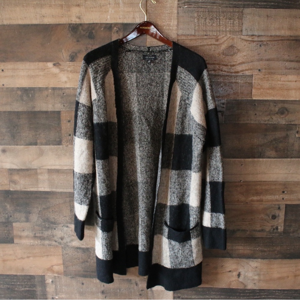 Black and Cream Plaid Cardigan